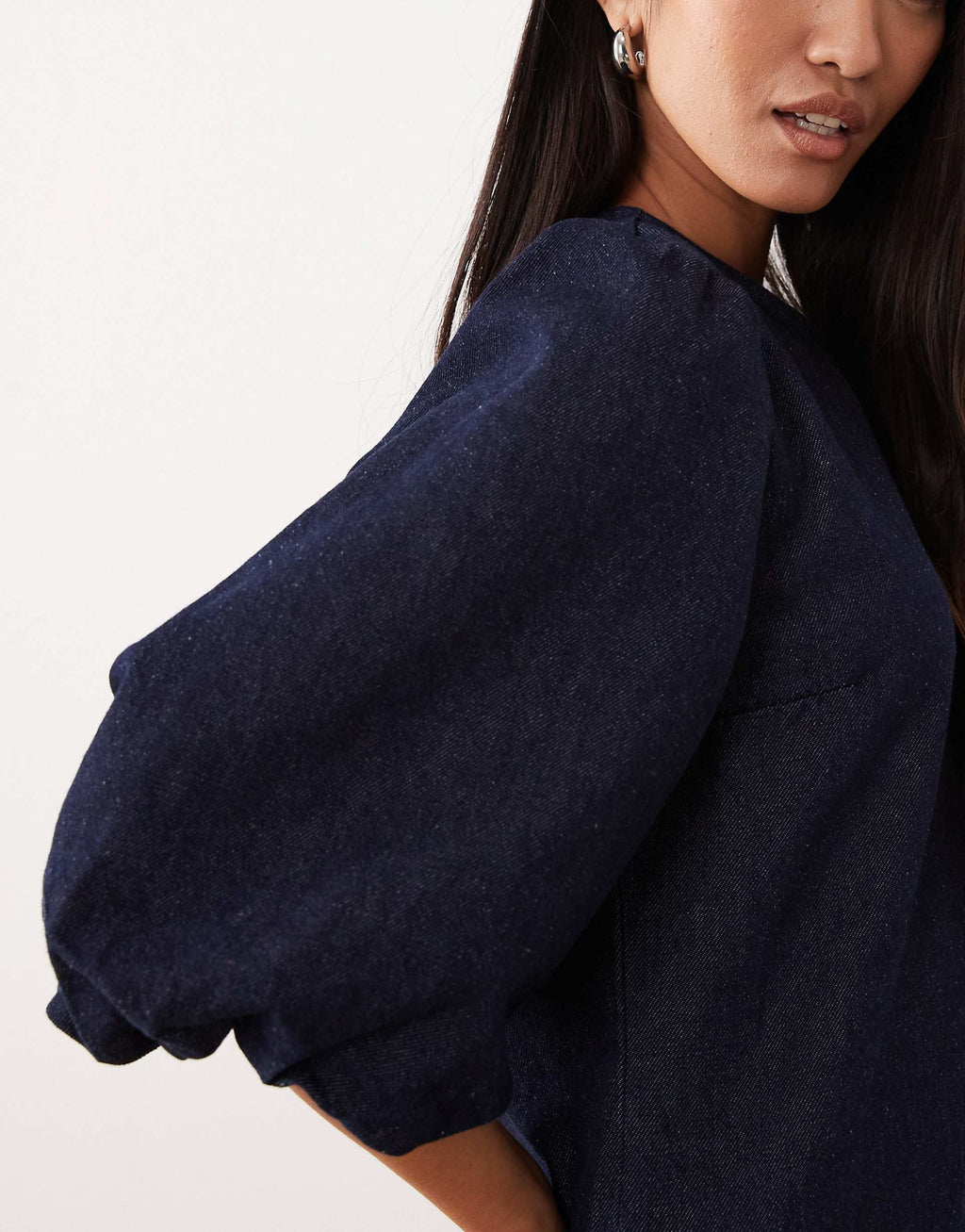 ASOS DESIGN denim mini dress with puff sleeve detail in rinse