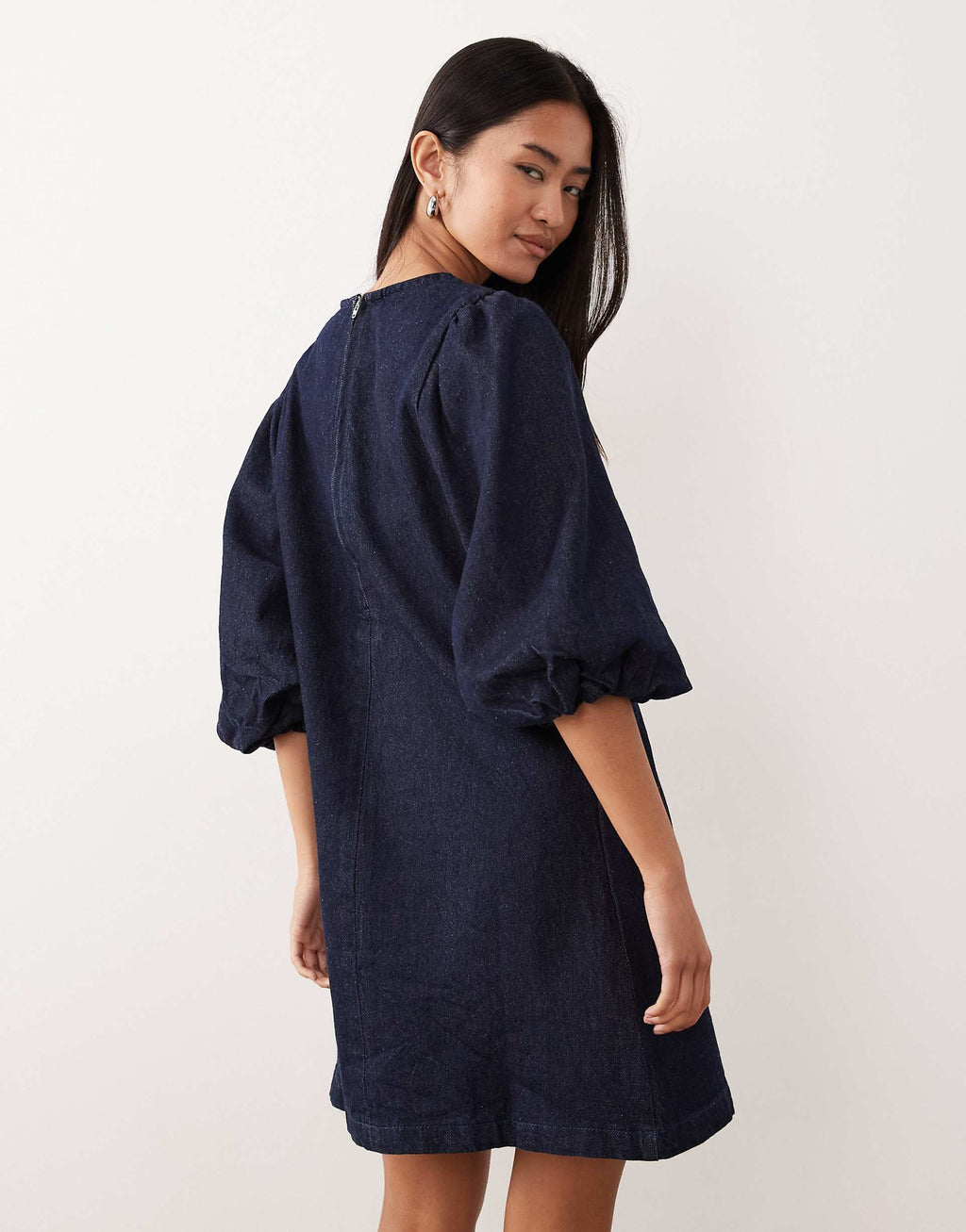 ASOS DESIGN denim mini dress with puff sleeve detail in rinse