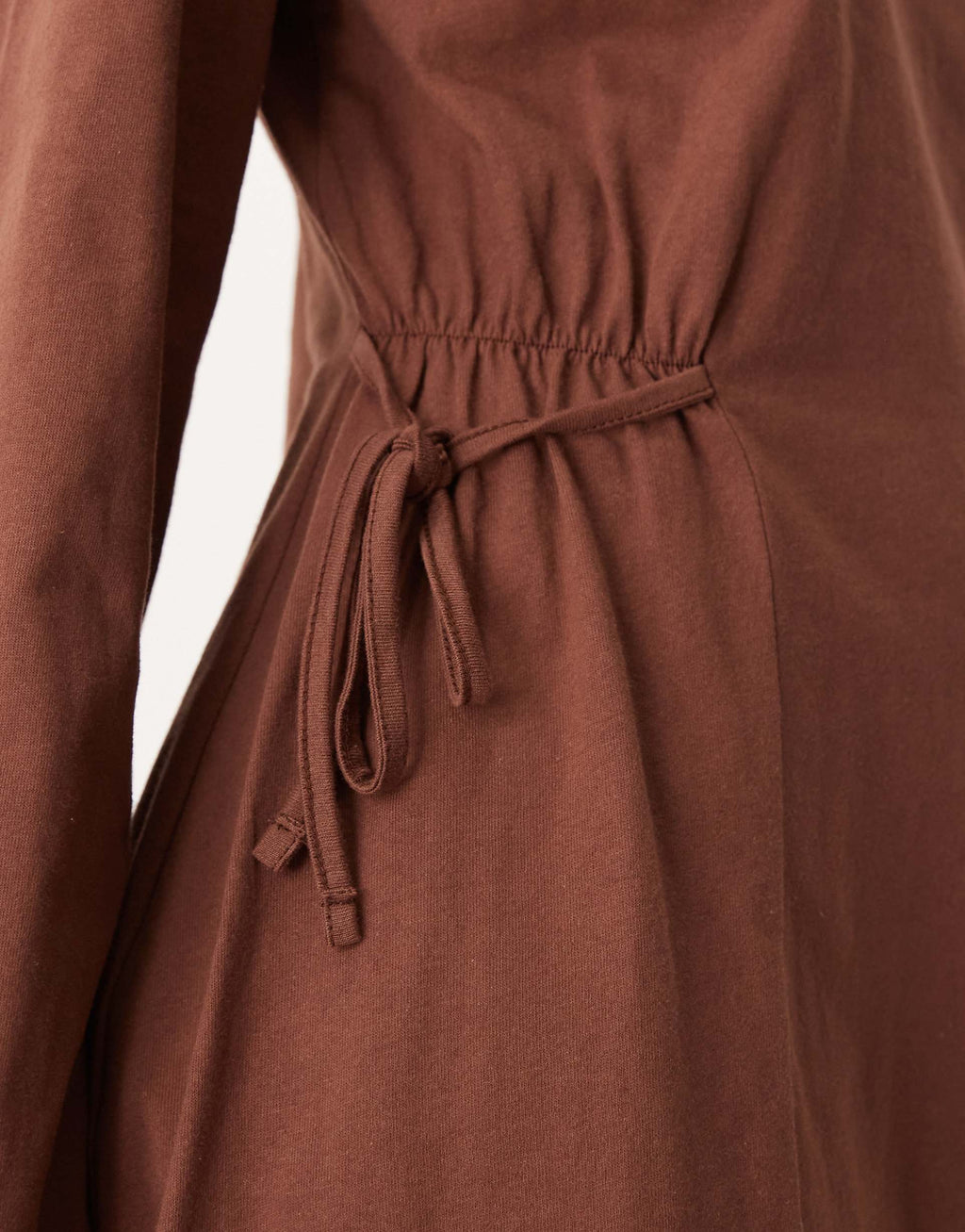 ASOS DESIGN tie side cinched mini dress with long sleeves in brown
