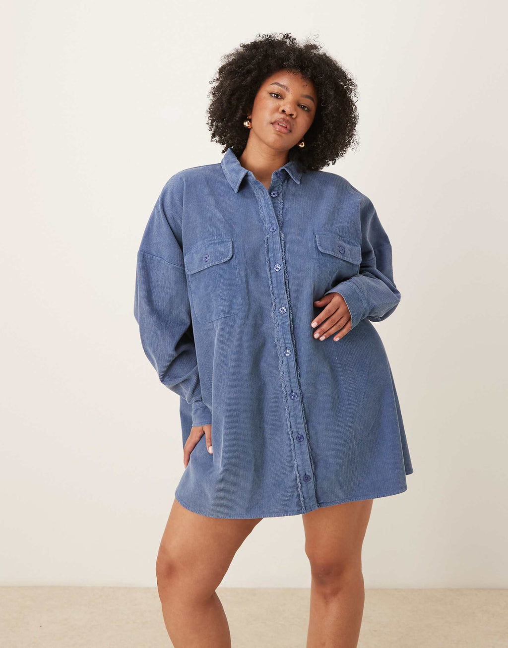 ASOS DESIGN Curve oversized shirt dress with pockets in washed denim blue