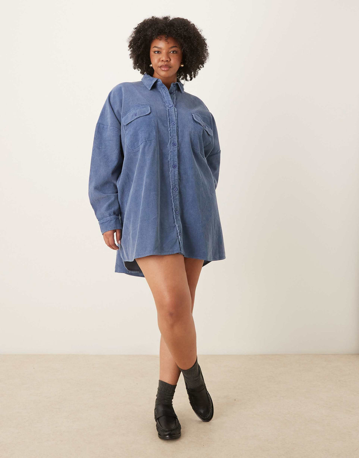 ASOS DESIGN Curve oversized shirt dress with pockets in washed denim blue