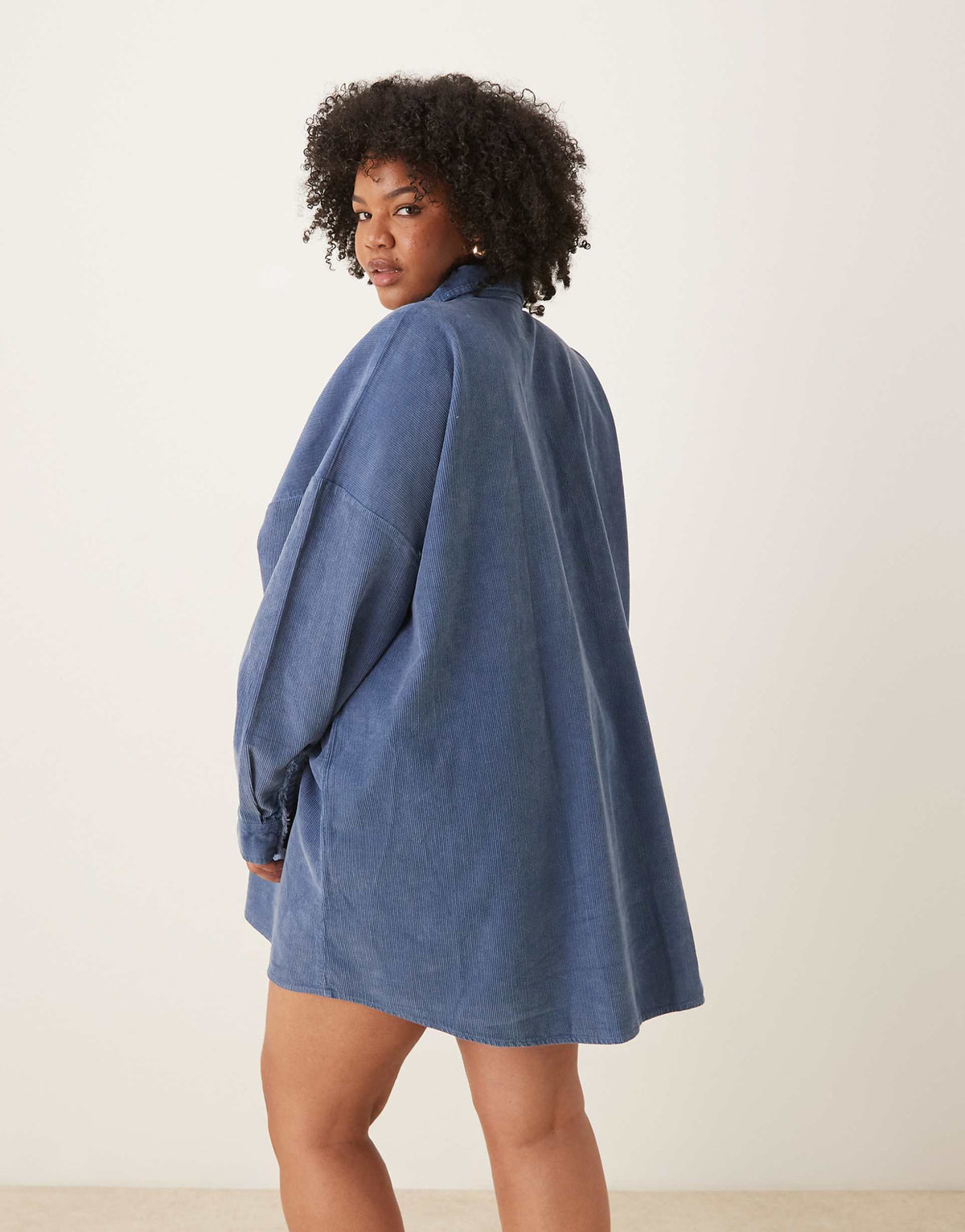 ASOS DESIGN Curve oversized shirt dress with pockets in washed denim blue