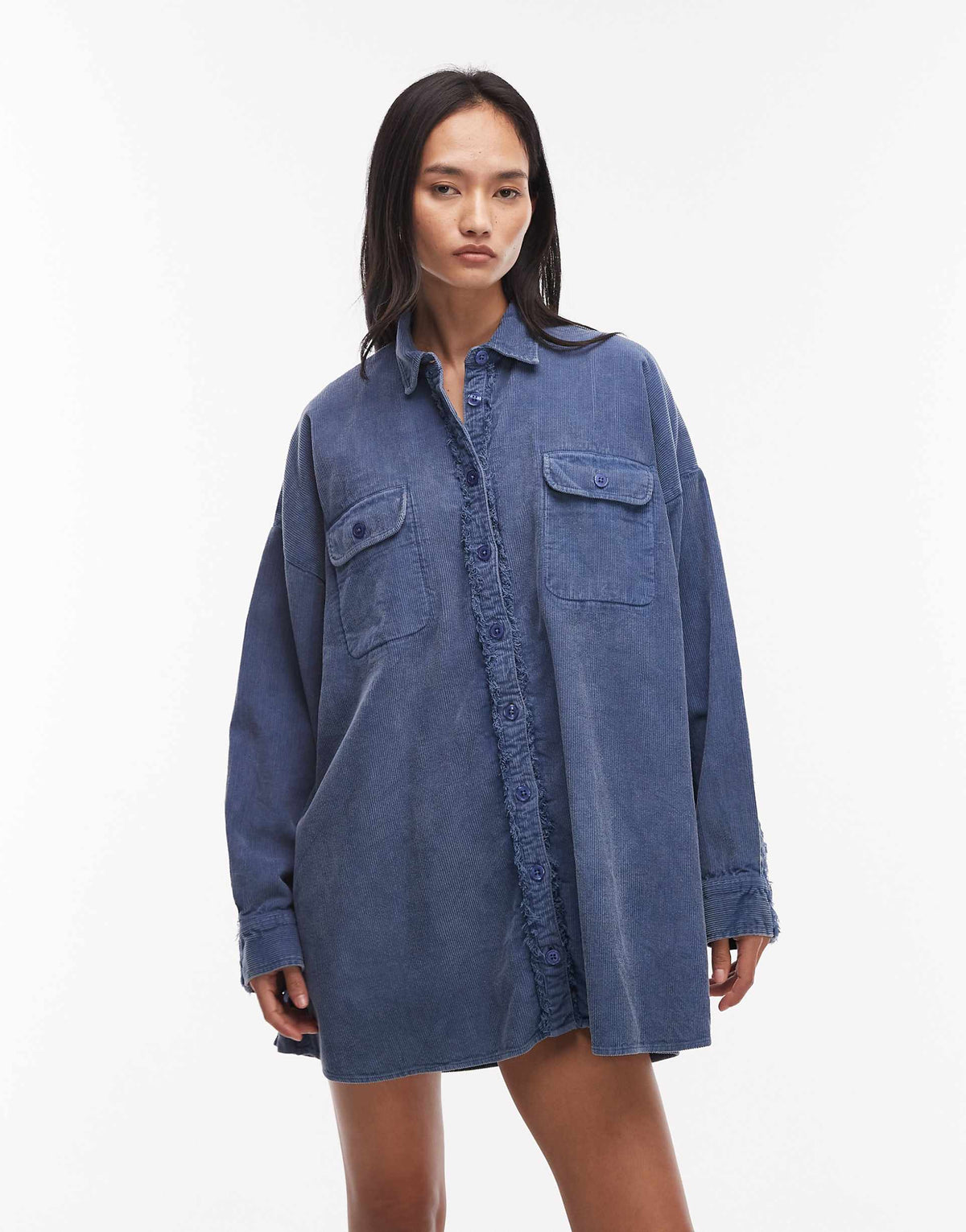 ASOS DESIGN oversized shirt with pockets in washed denim blue