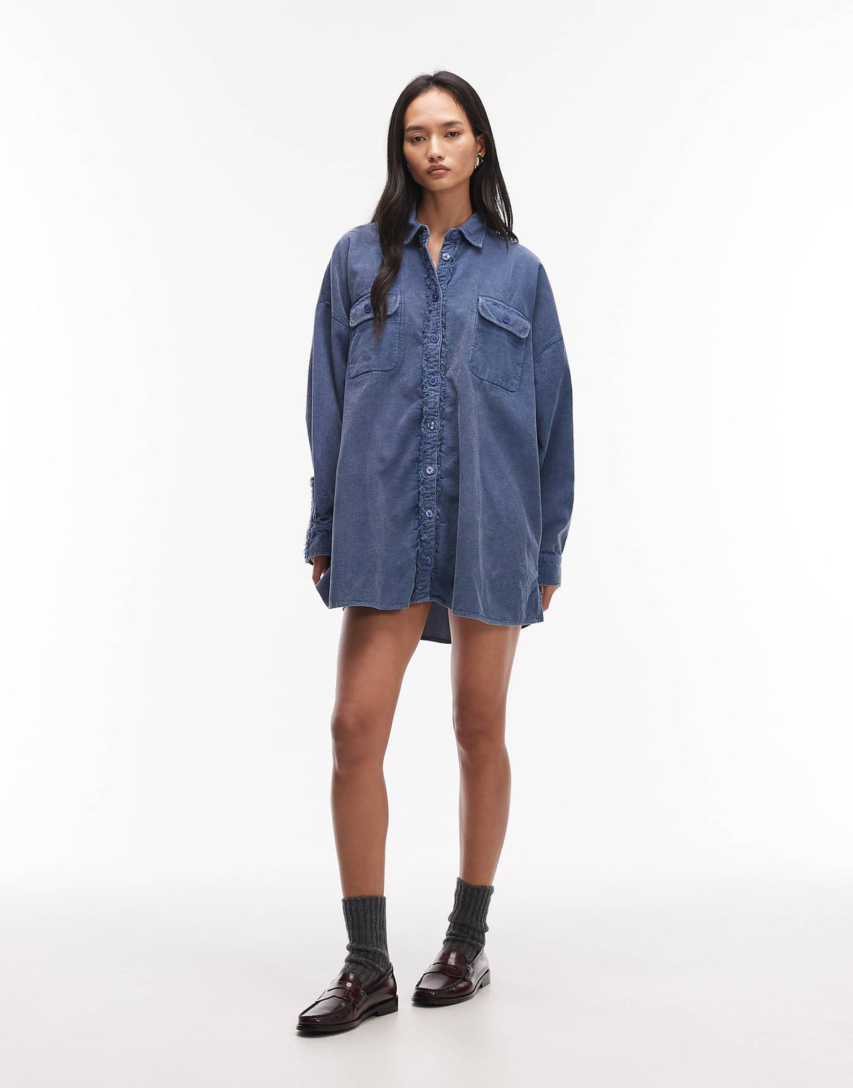 ASOS DESIGN oversized shirt with pockets in washed denim blue