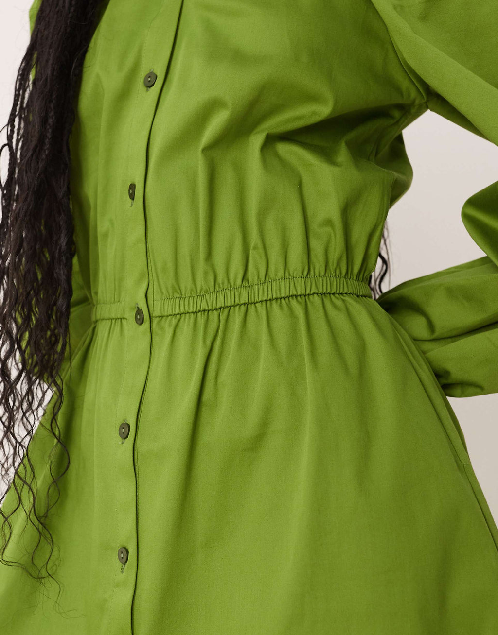ASOS DESIGN poplin button down blouson mini dress with tie in khaki