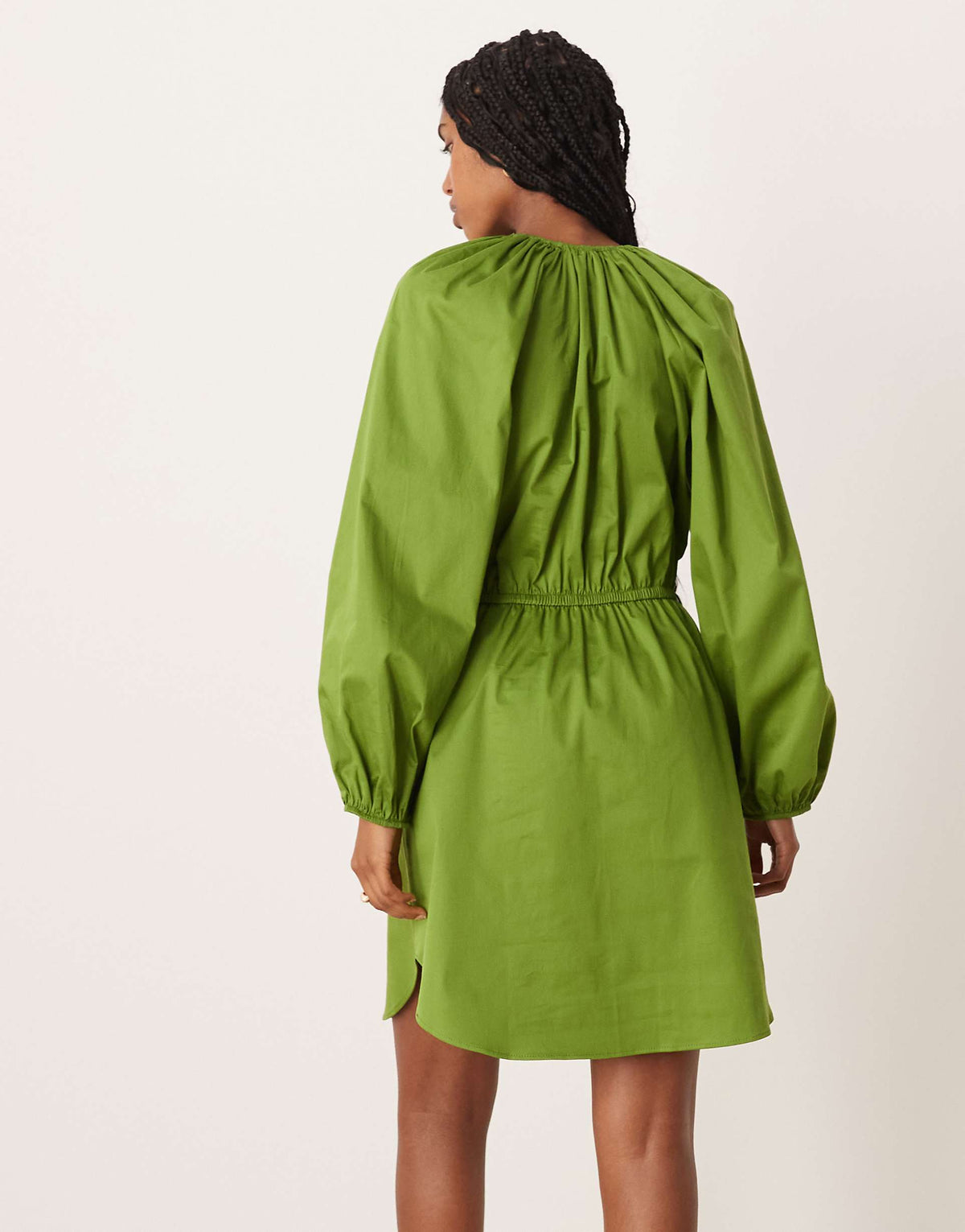ASOS DESIGN poplin button down blouson mini dress with tie in khaki