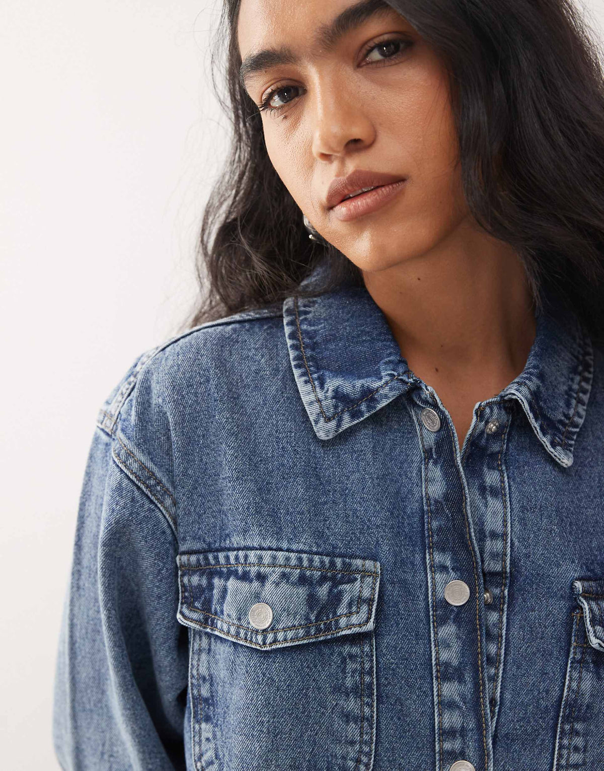 Noisy May long sleeve denim shirt dress in washed blue denim