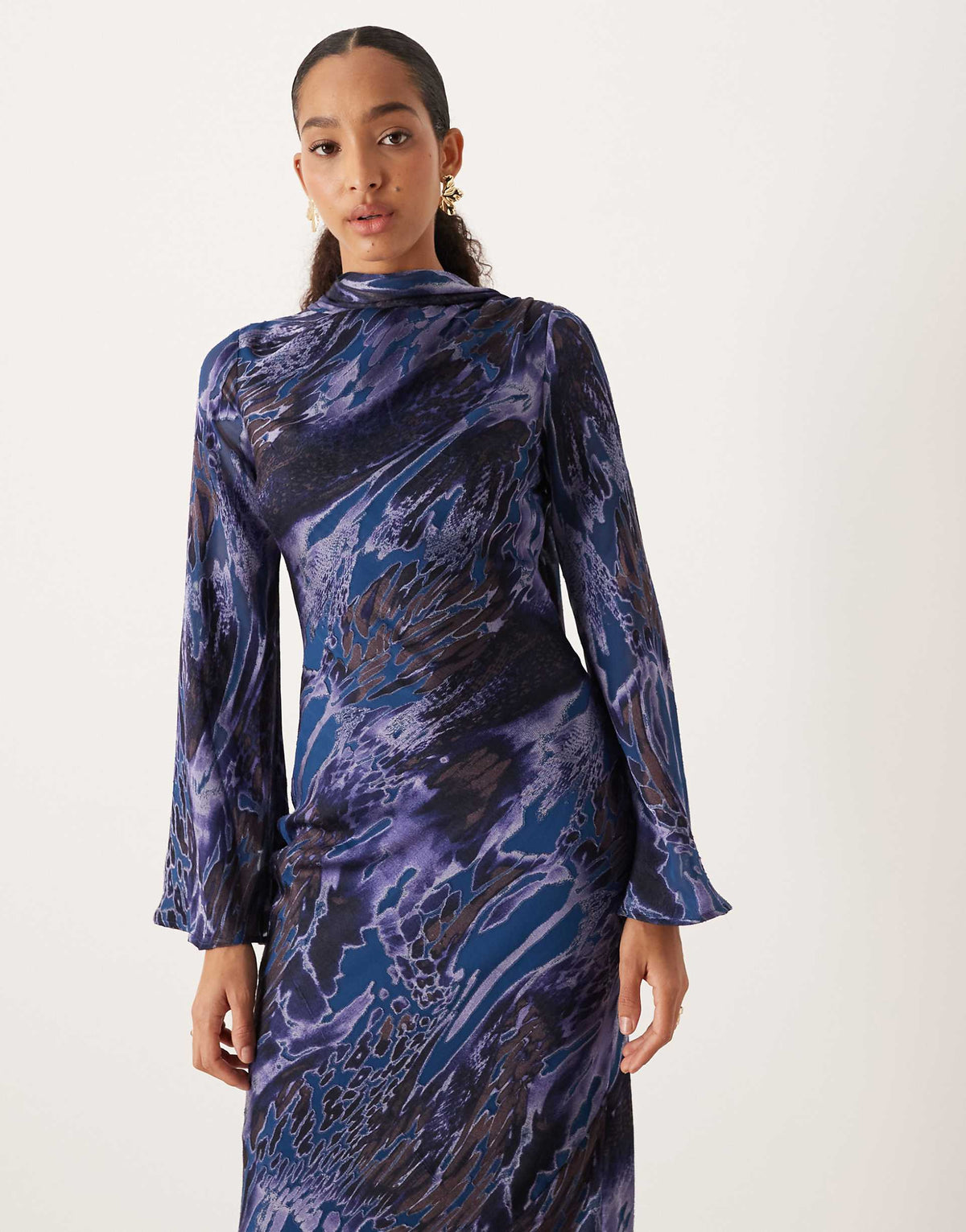 ASOS DESIGN maxi dress with scarf detail in black and blue abstract print