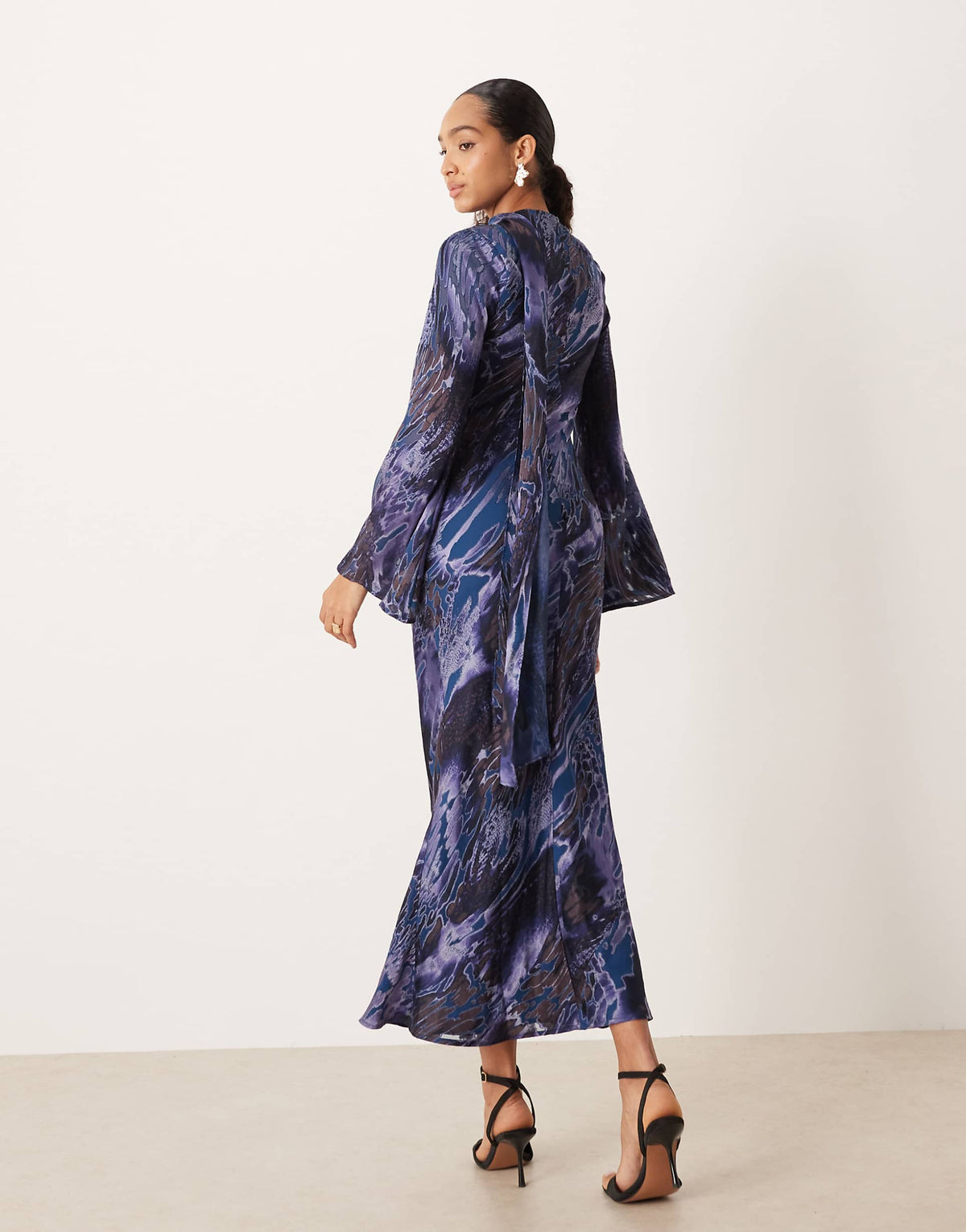 ASOS DESIGN maxi dress with scarf detail in black and blue abstract print