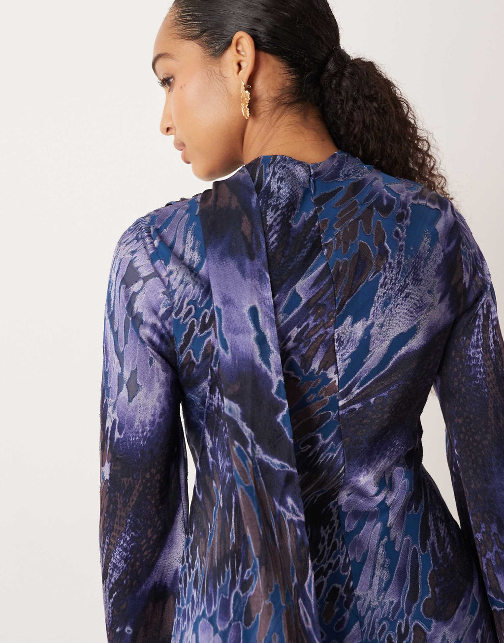 ASOS DESIGN maxi dress with scarf detail in black and blue abstract print