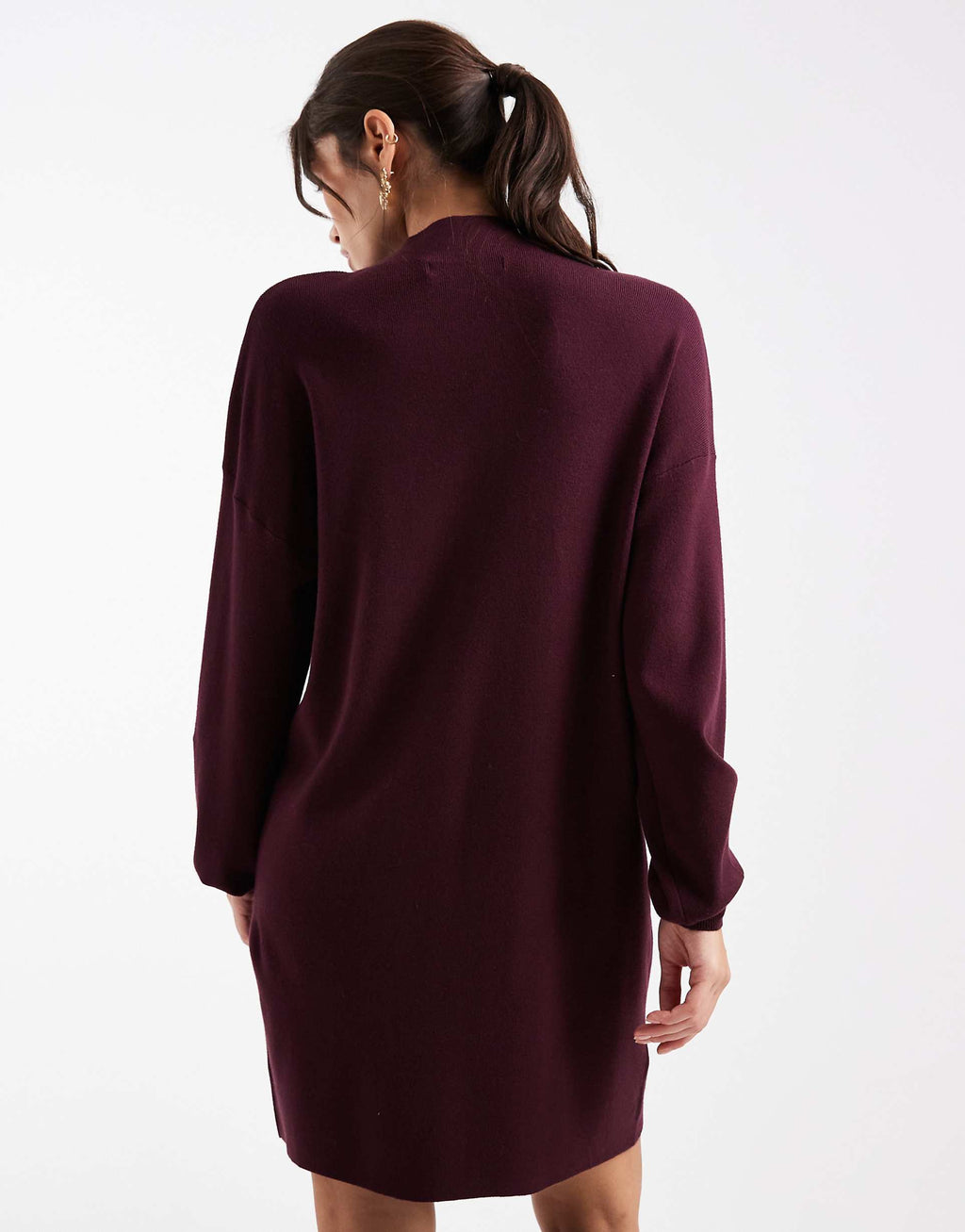Vero Moda knit funnel neck mini dress in burgundy