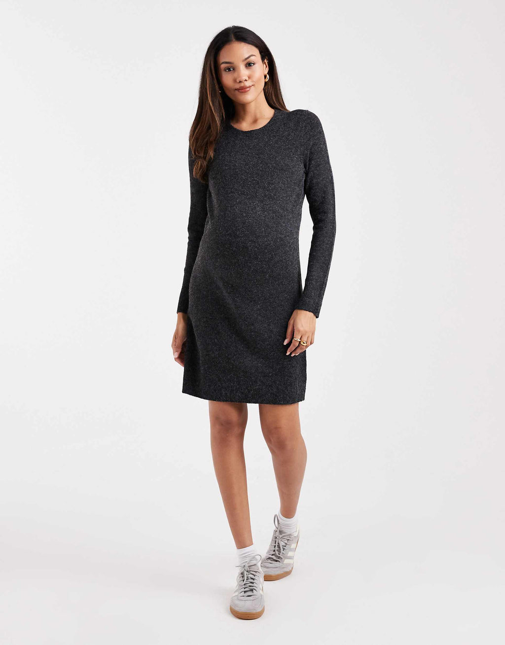 Vero Moda Maternity soft knit crew neck mini dress in heathered black