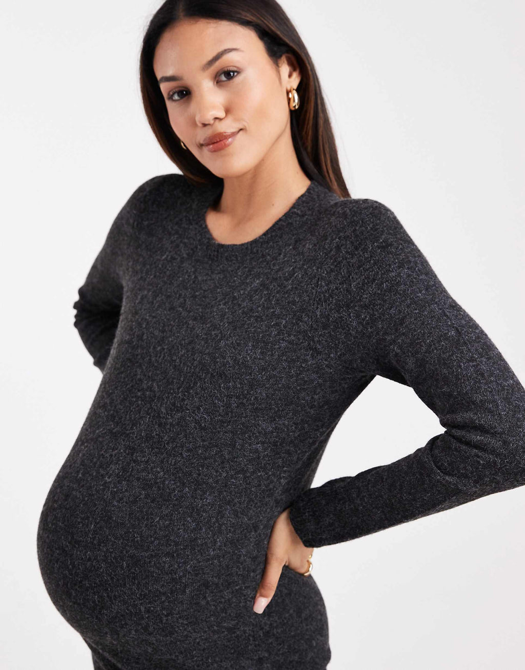 Vero Moda Maternity soft knit crew neck mini dress in heathered black