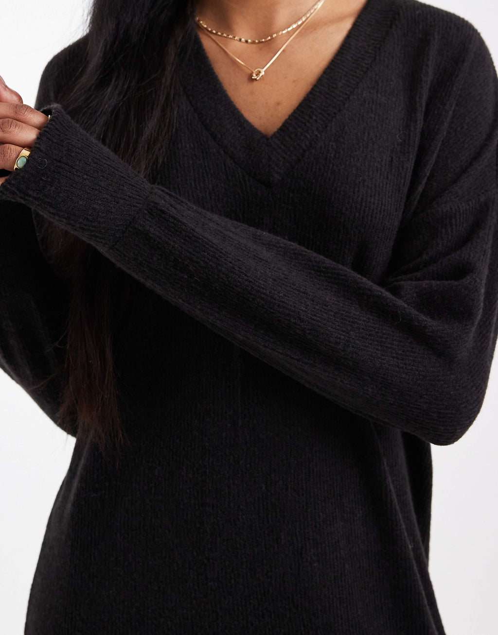Vero Moda soft rib knit v-neck midi dress in black