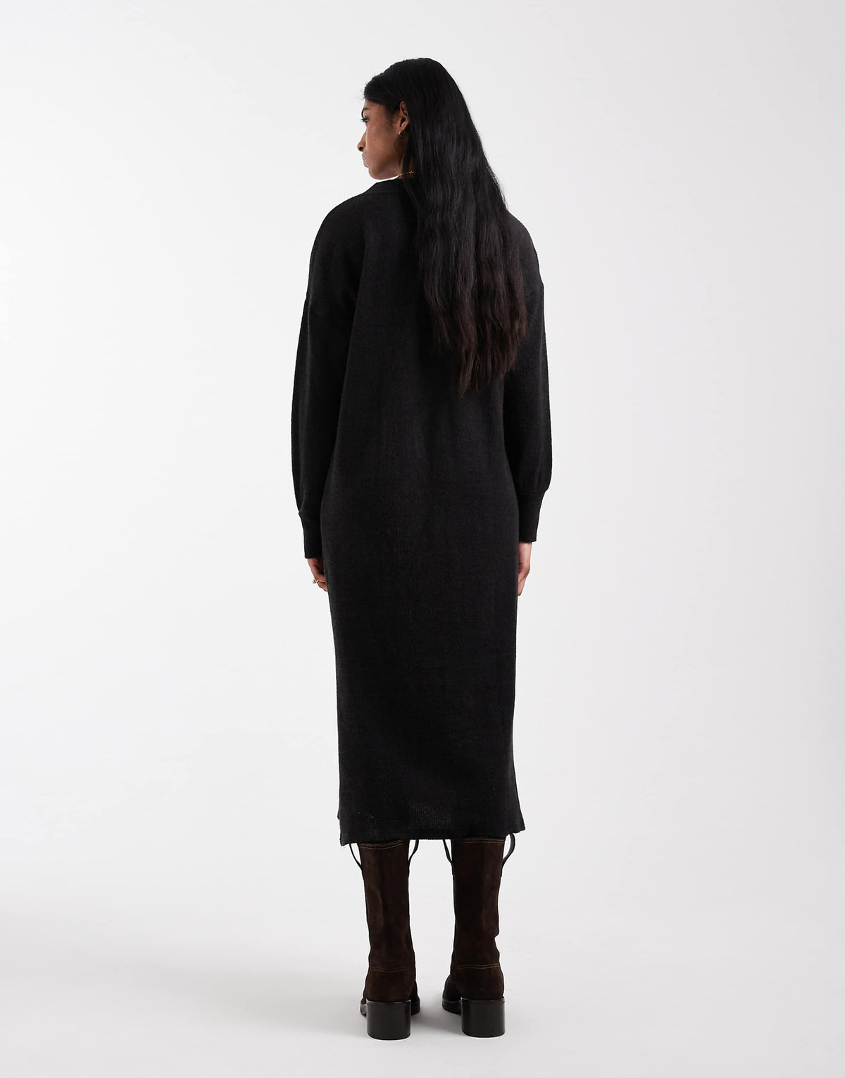 Vero Moda soft rib knit v-neck midi dress in black