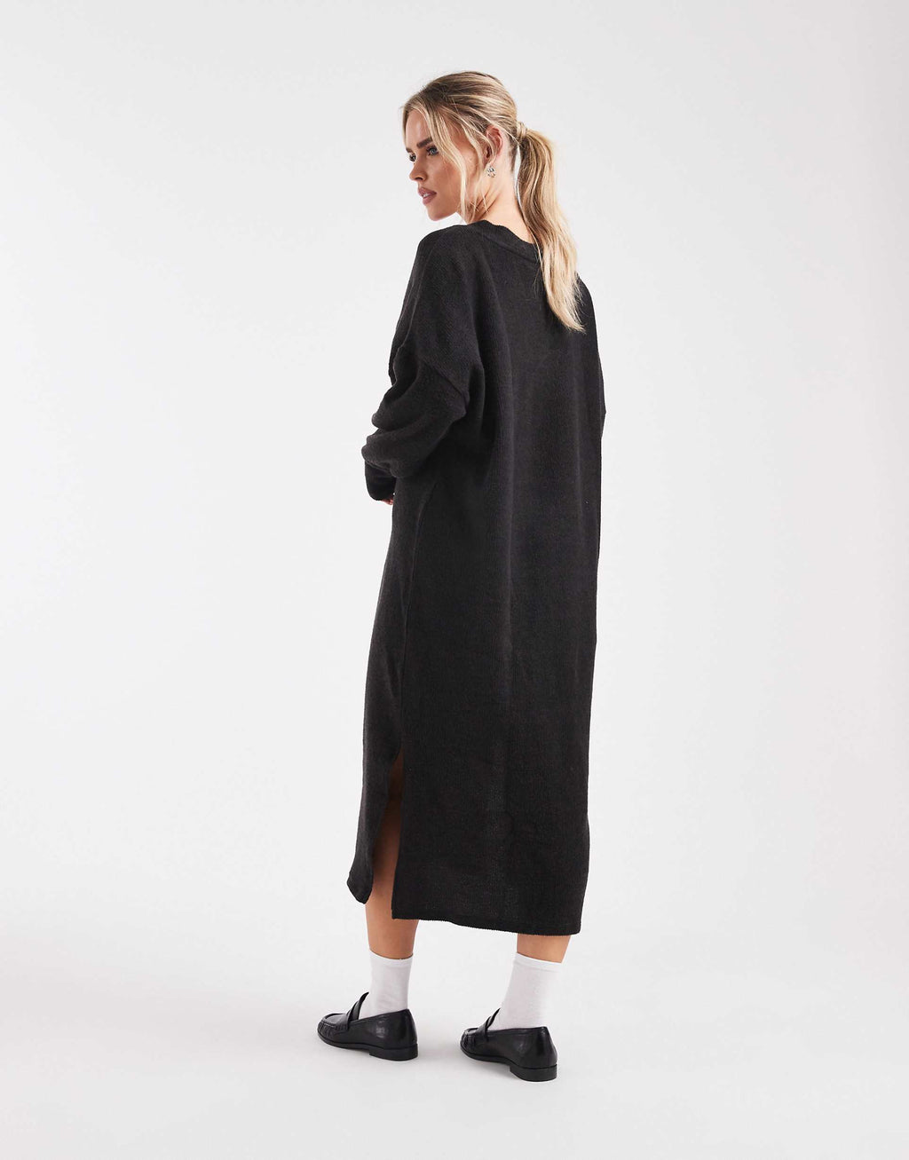 Vero Moda Petite soft rib knit v-neck midi dress in black
