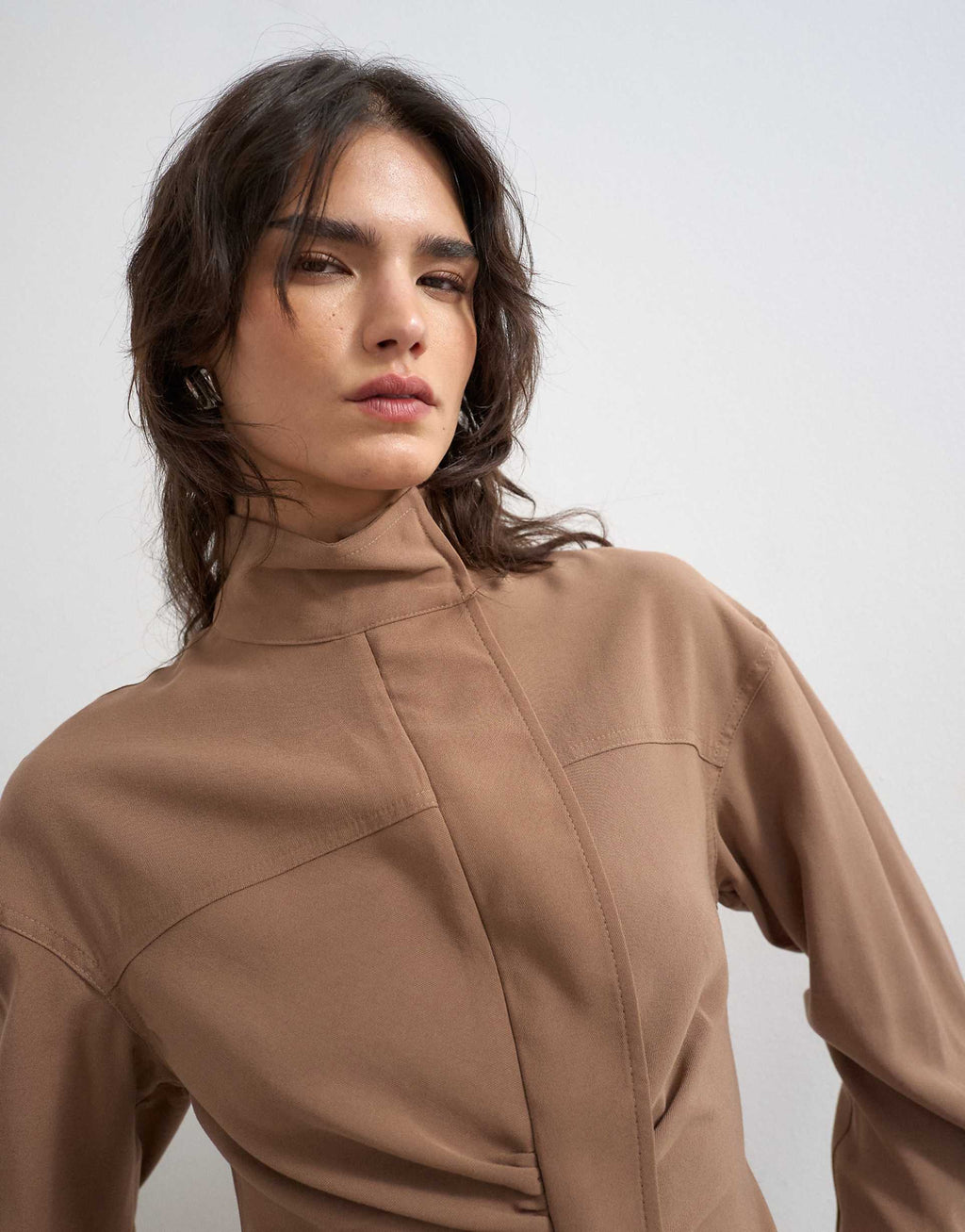 Topshop funnel neck cupro mini dress in chocolate