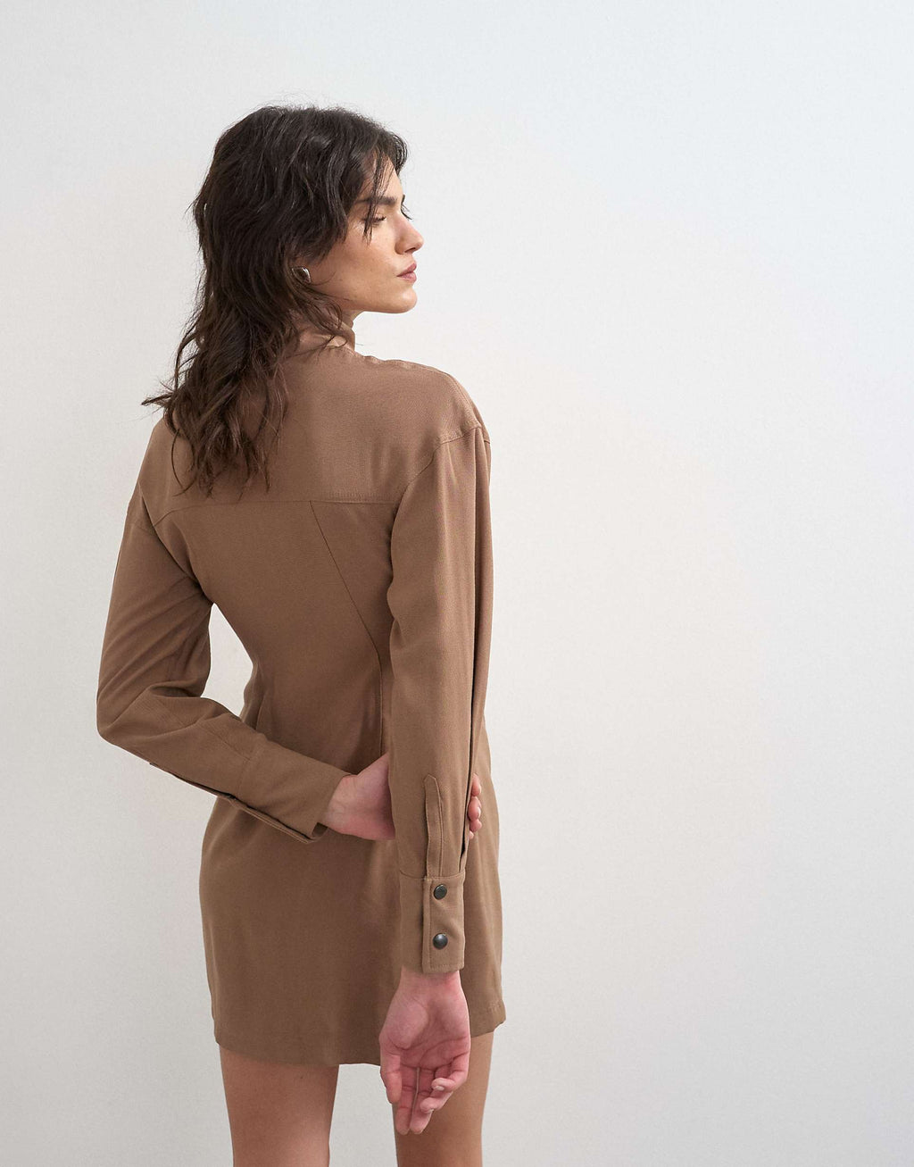 Topshop funnel neck cupro mini dress in chocolate