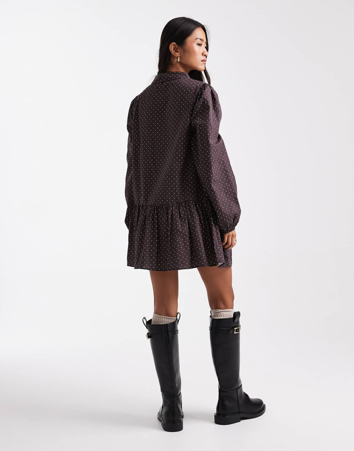 Miss Selfridge dropped waist mini shirt dress in polka dots