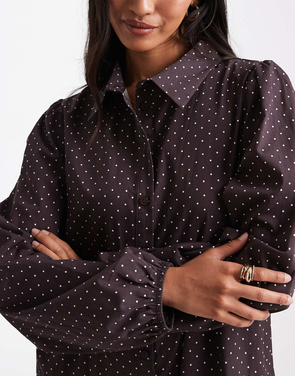 Miss Selfridge dropped waist mini shirt dress in polka dots