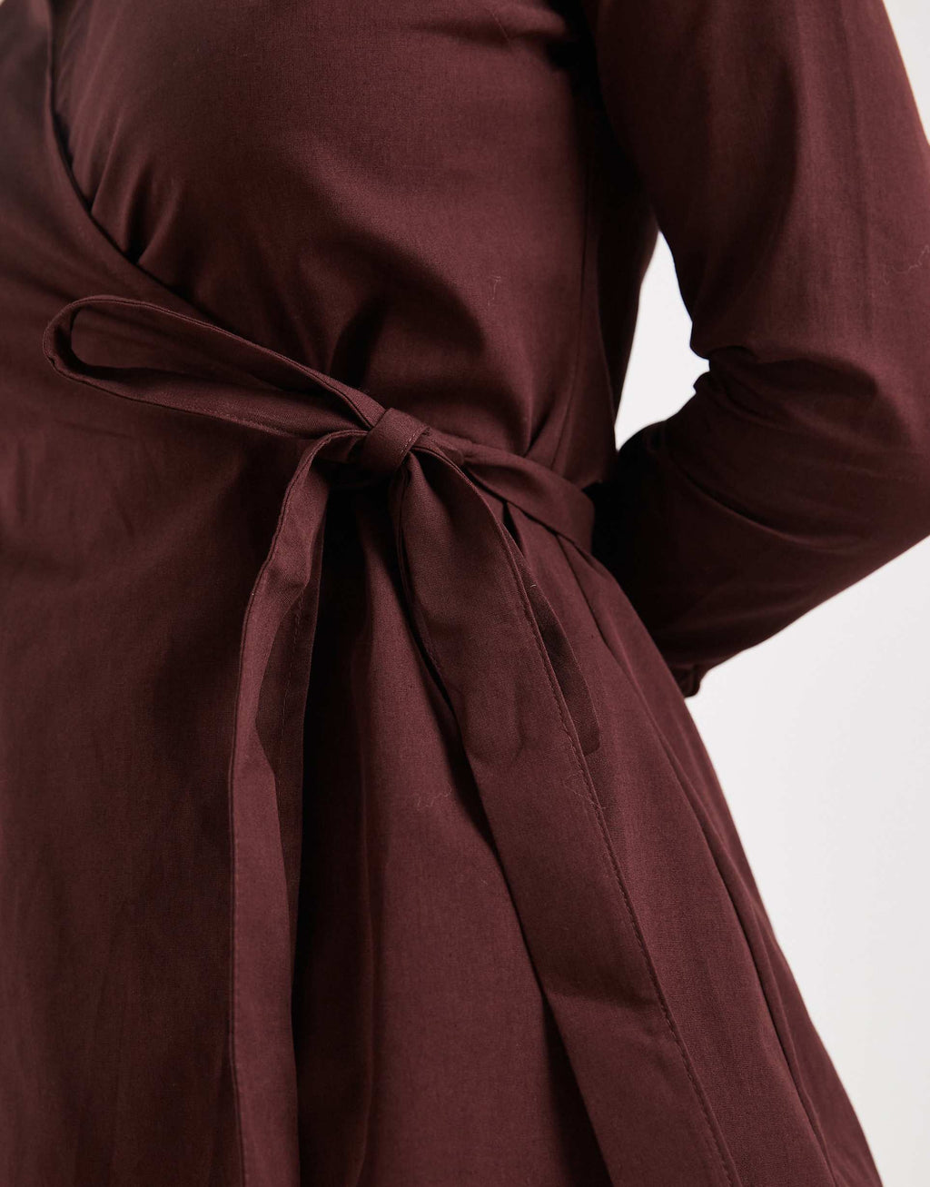 Miss Selfridge poplin wrap mini dress in chocolate