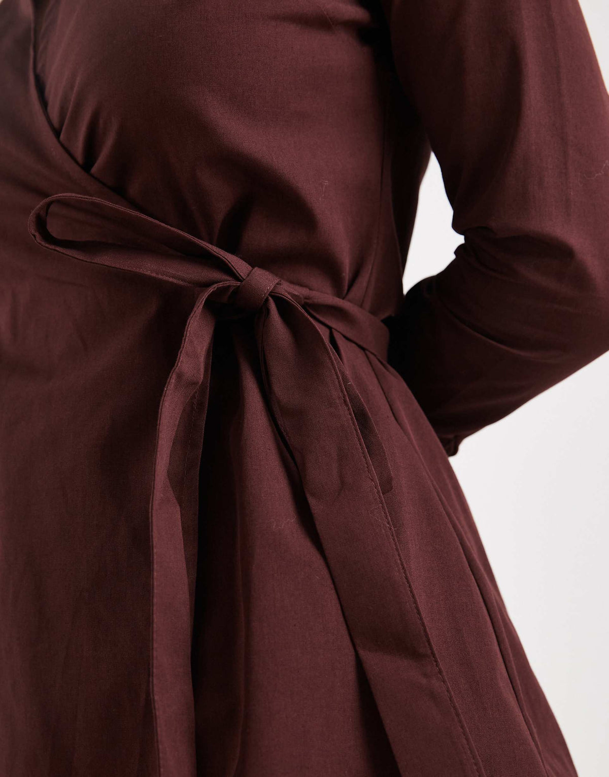Miss Selfridge poplin wrap mini dress in chocolate