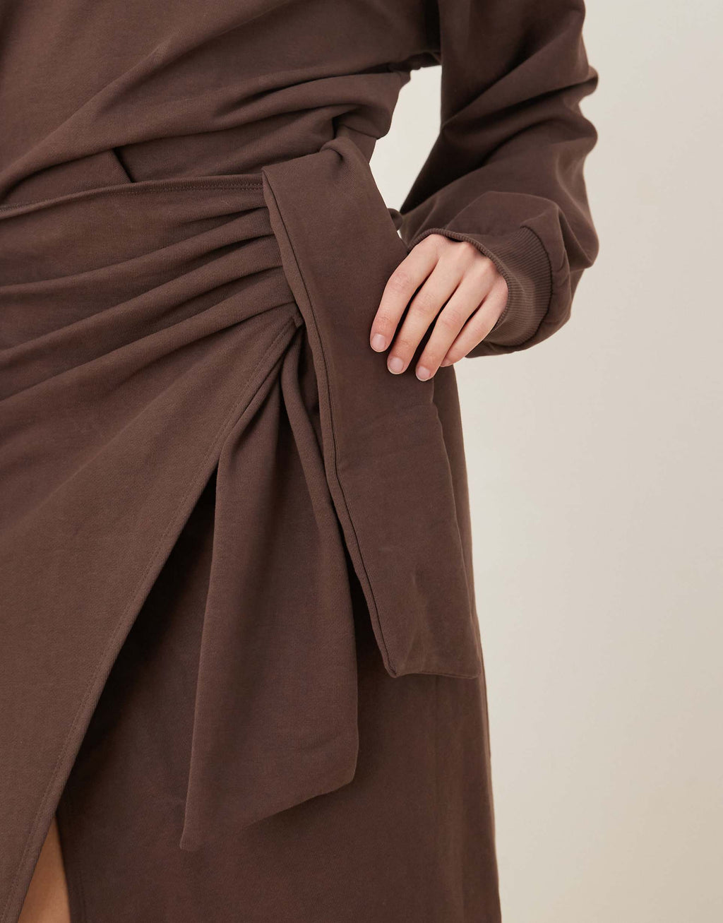 ASOS DESIGN Circular Design Collection wrap midi sweatshirt dress in chocolate