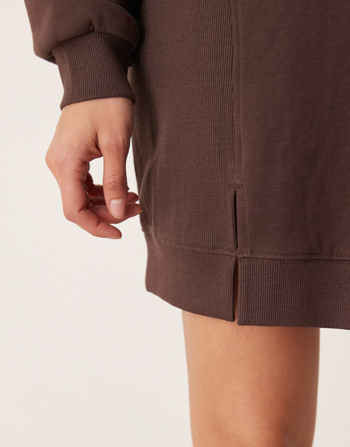 ASOS DESIGN Circular Design dipped hem mini sweats dress in chocolate