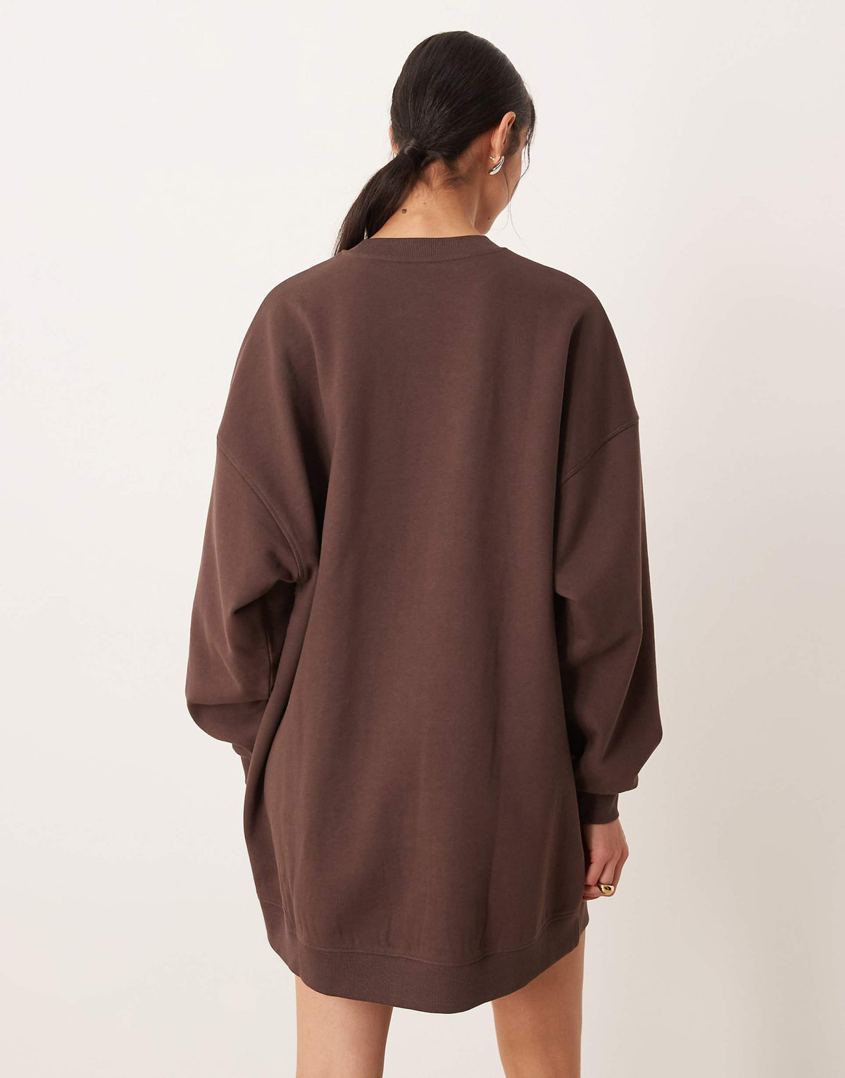 ASOS DESIGN Circular Design dipped hem mini sweats dress in chocolate
