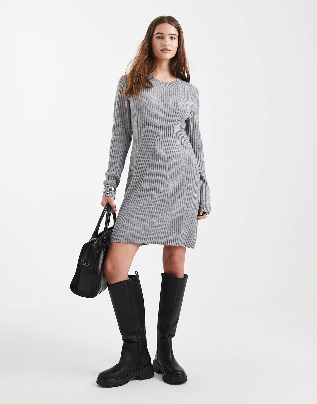 Vero Moda long sleeve mini dress in medium heather gray