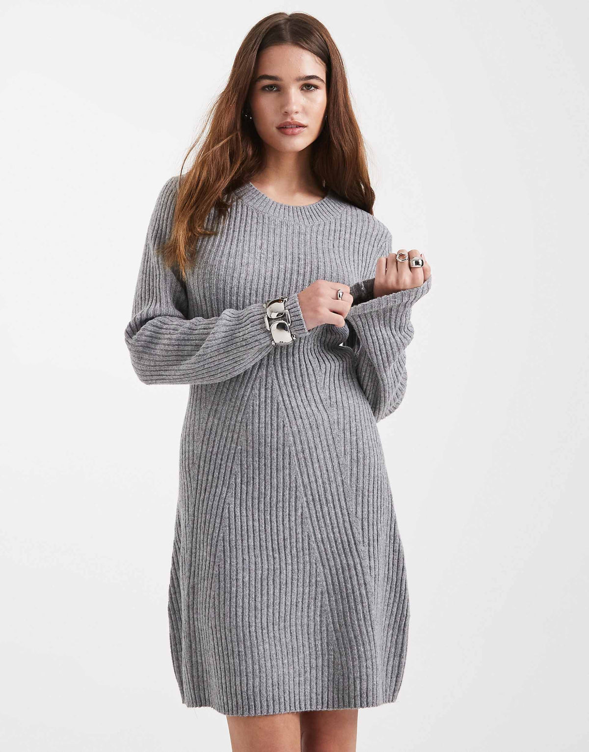 Vero Moda long sleeve mini dress in medium heather gray
