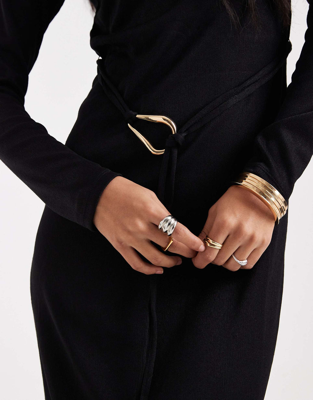 Vero Moda high neck long sleeve belted maxi dress in black