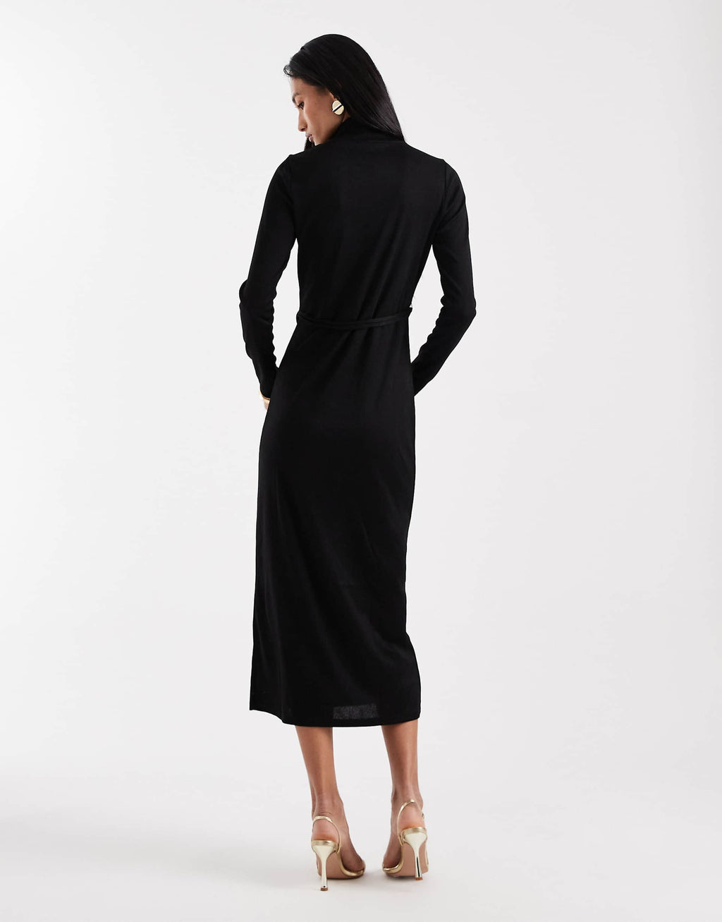 Vero Moda high neck long sleeve belted maxi dress in black