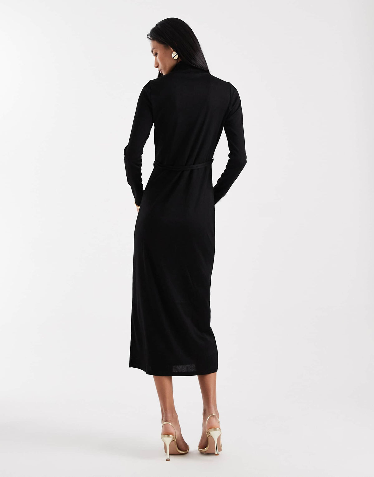 Vero Moda high neck long sleeve belted maxi dress in black