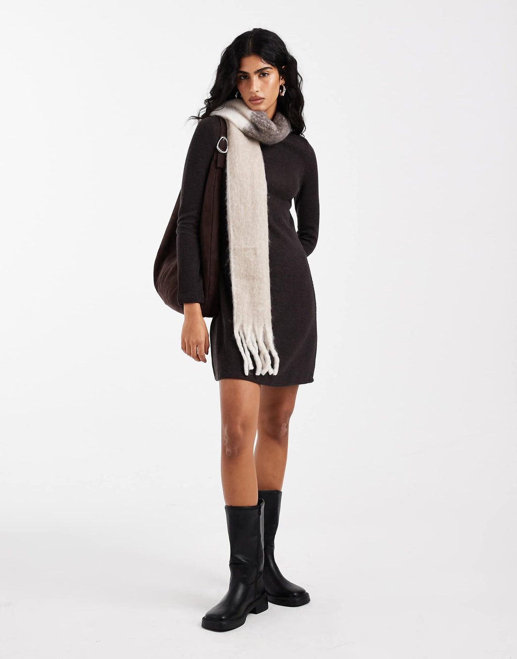 Vero Moda rib knit mock neck mini dress in chocolate brown