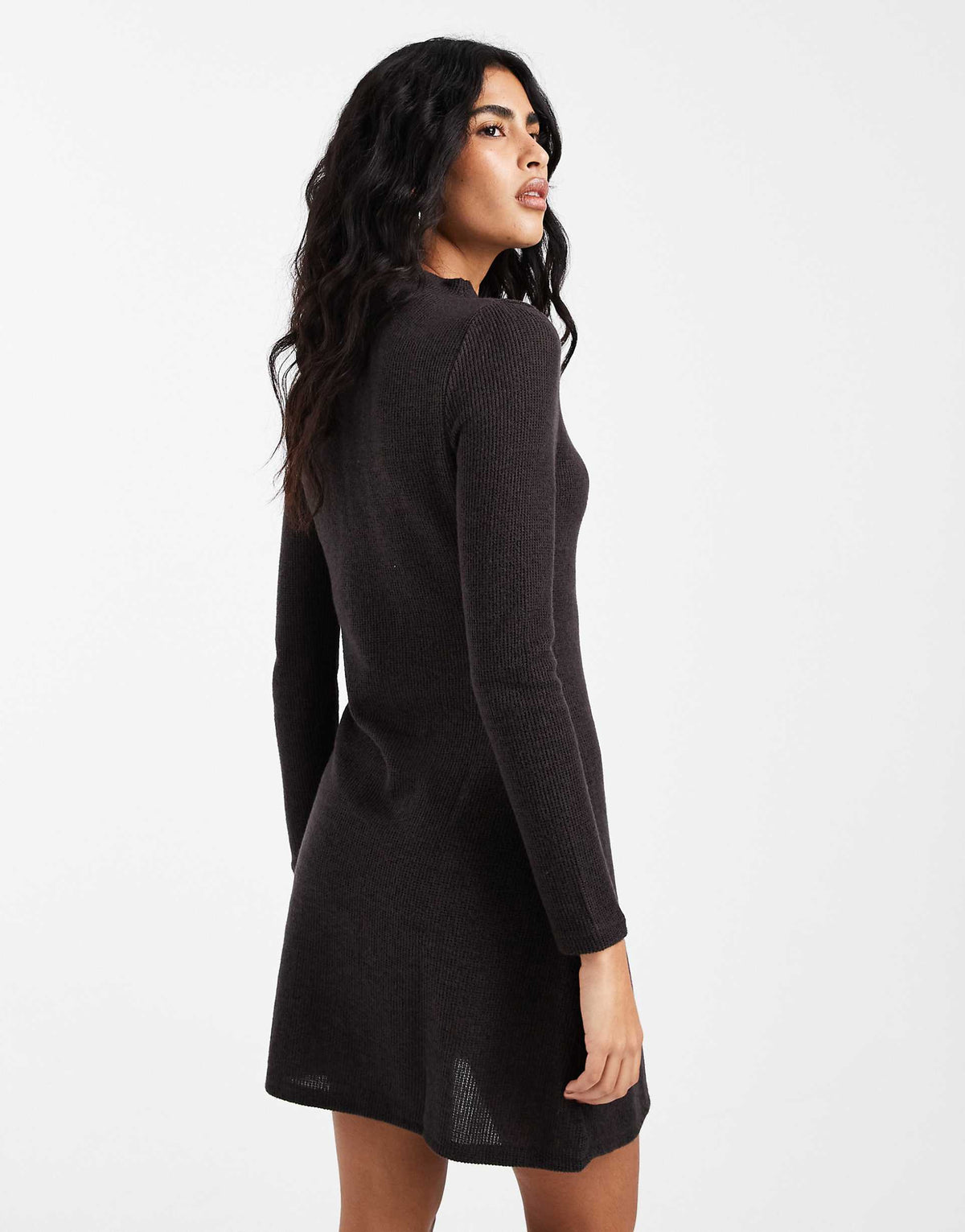 Vero Moda rib knit mock neck mini dress in chocolate brown