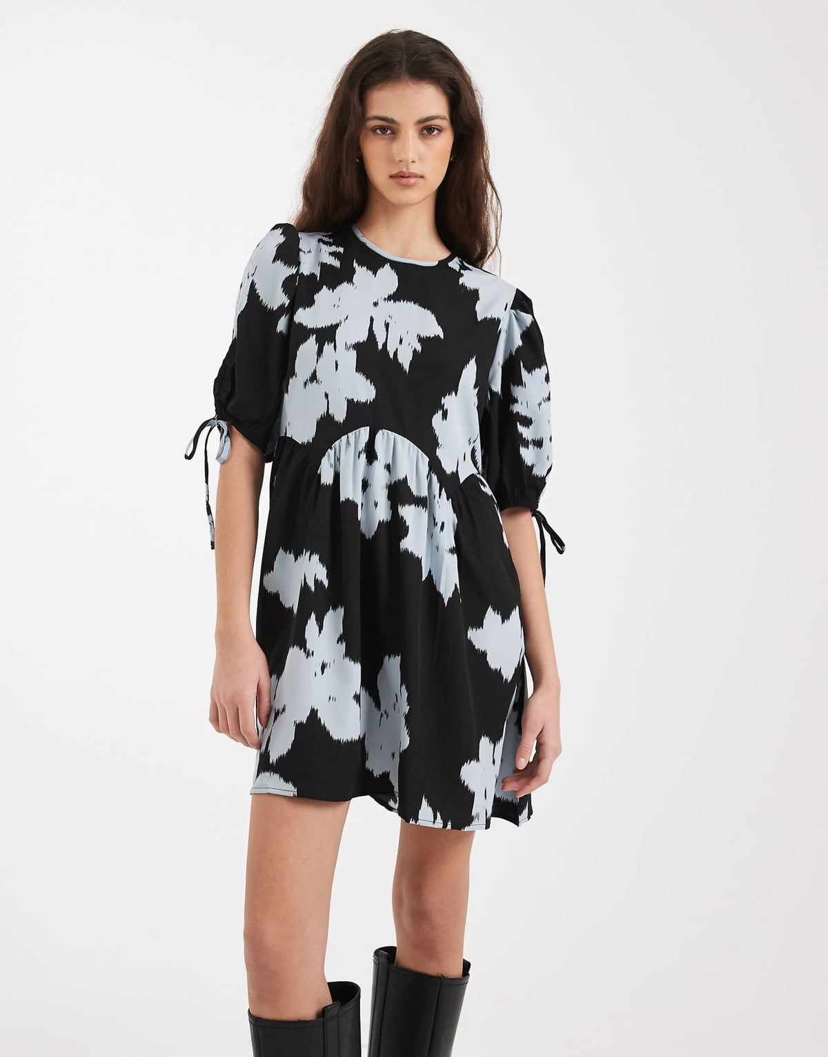 Wednesday's Girl mini smock abstract dress in blue foral