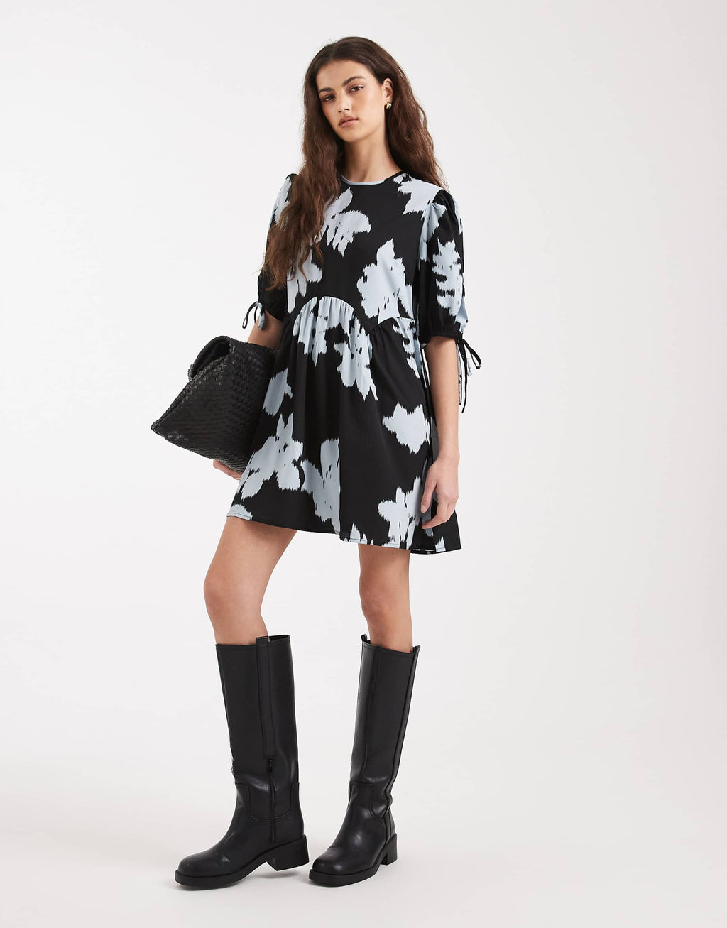 Wednesday's Girl mini smock abstract dress in blue foral