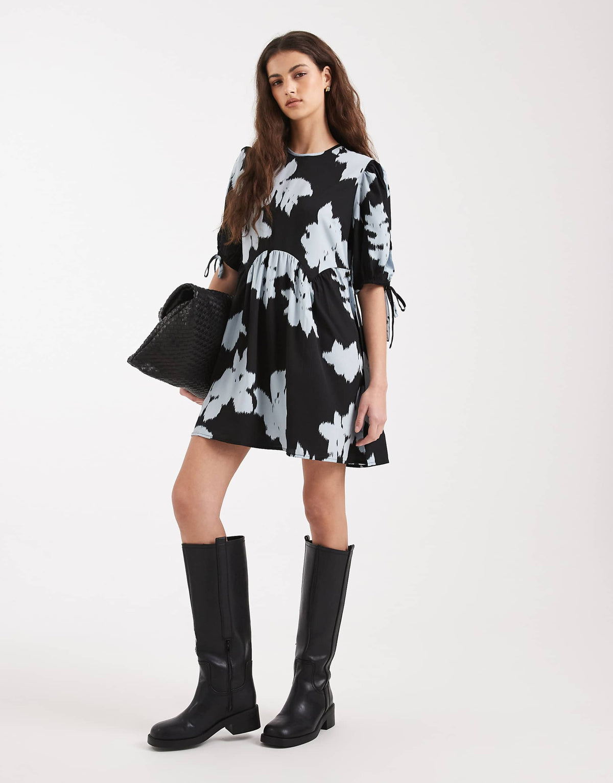 Wednesday's Girl mini smock abstract dress in blue foral