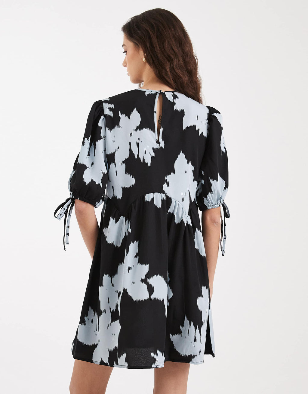 Wednesday's Girl mini smock abstract dress in blue foral