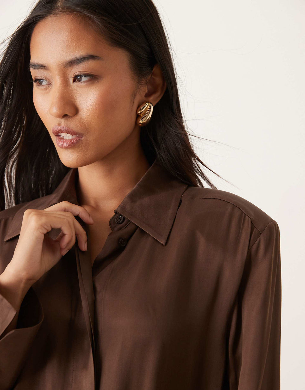 ASOS DESIGN shoulder pad shirt mini dress with tie back in chocolate