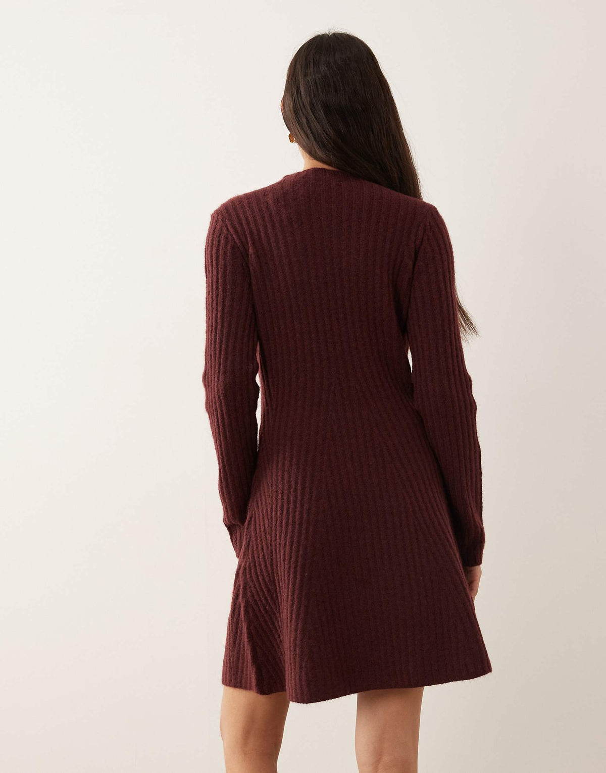 YAS engineered rib knit mini dress in burgundy