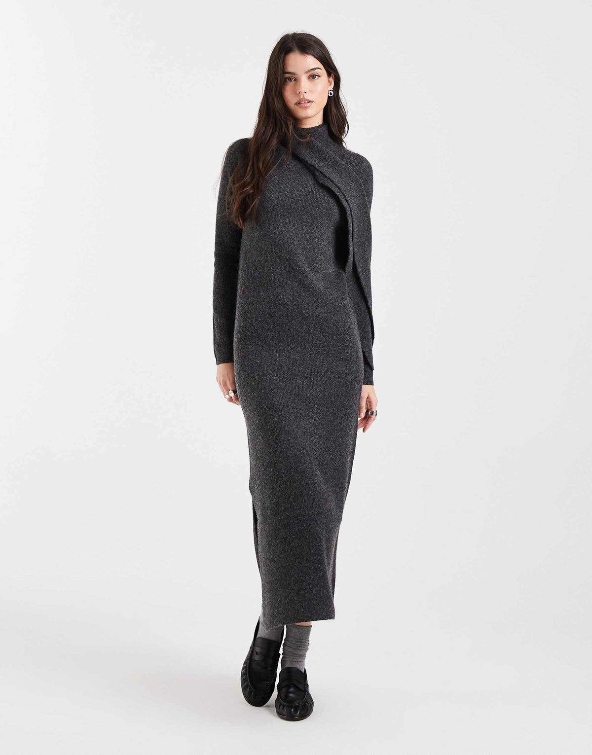 ASOS DESIGN scarf maxi dress in charcoal