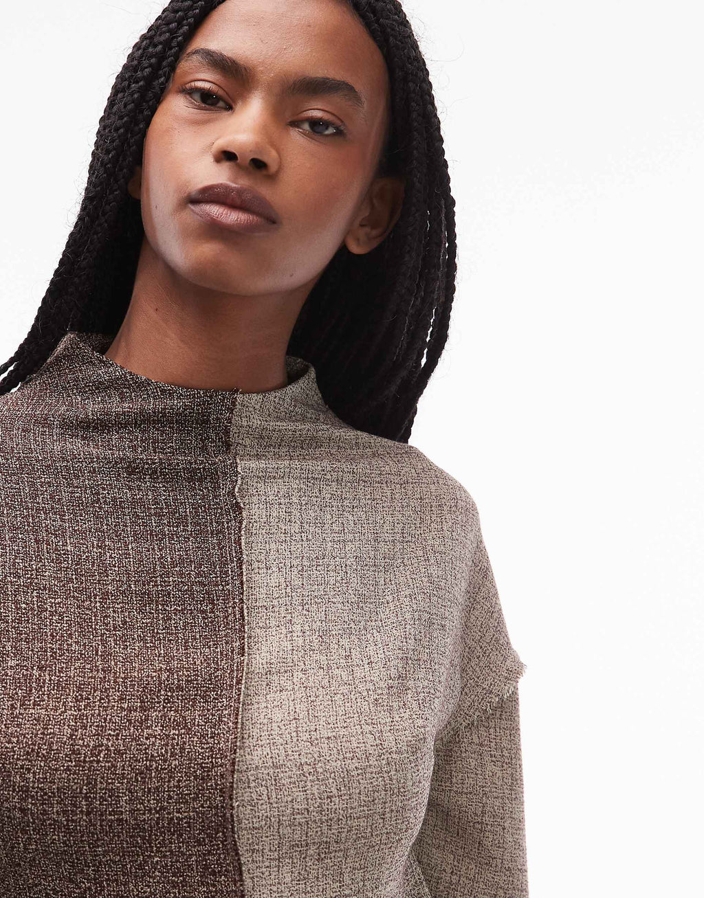 ASOS DESIGN long sleeve tweed mini dress in contrast brown color