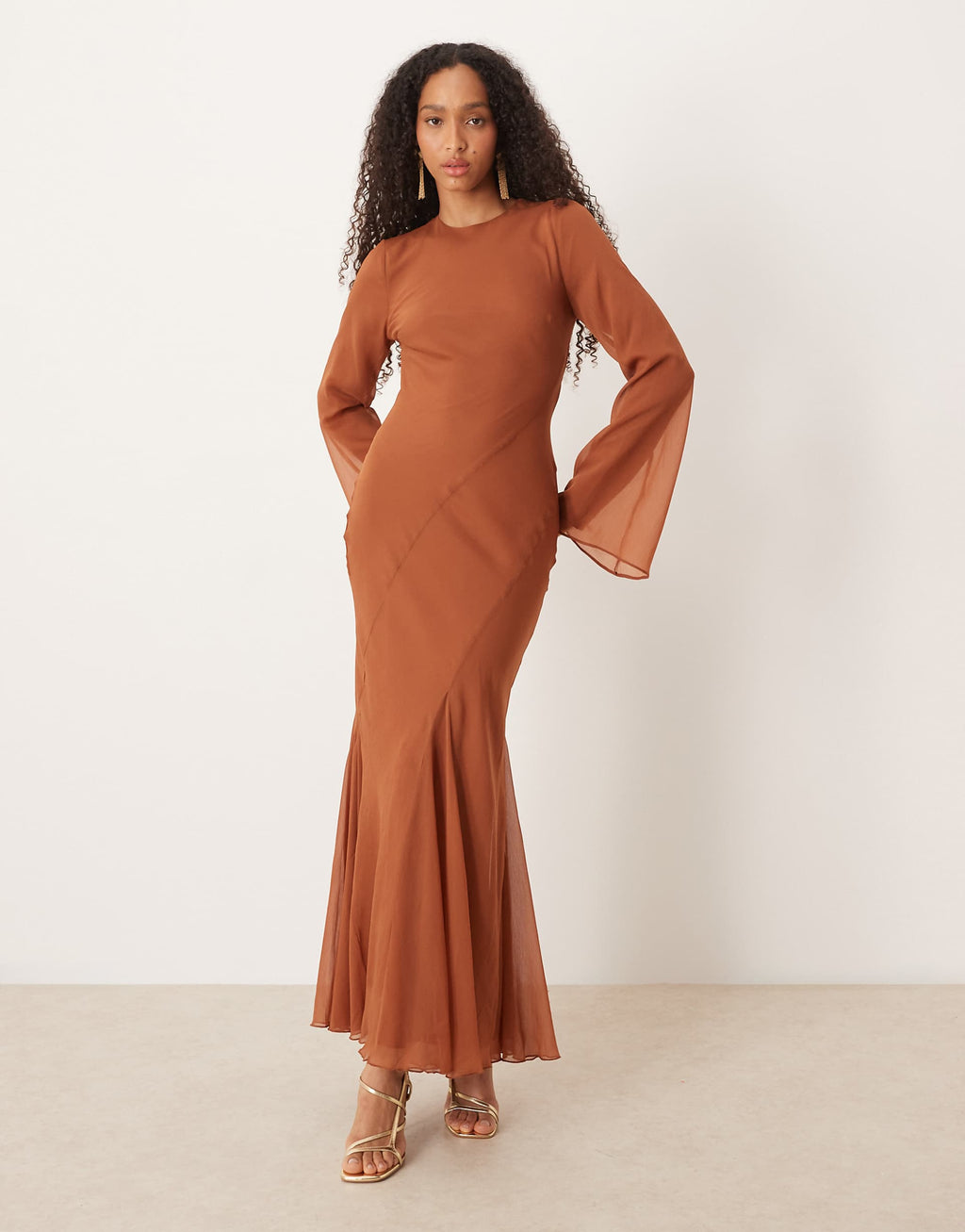 ASOS DESIGN flare sleeves maxi dress in dark rust