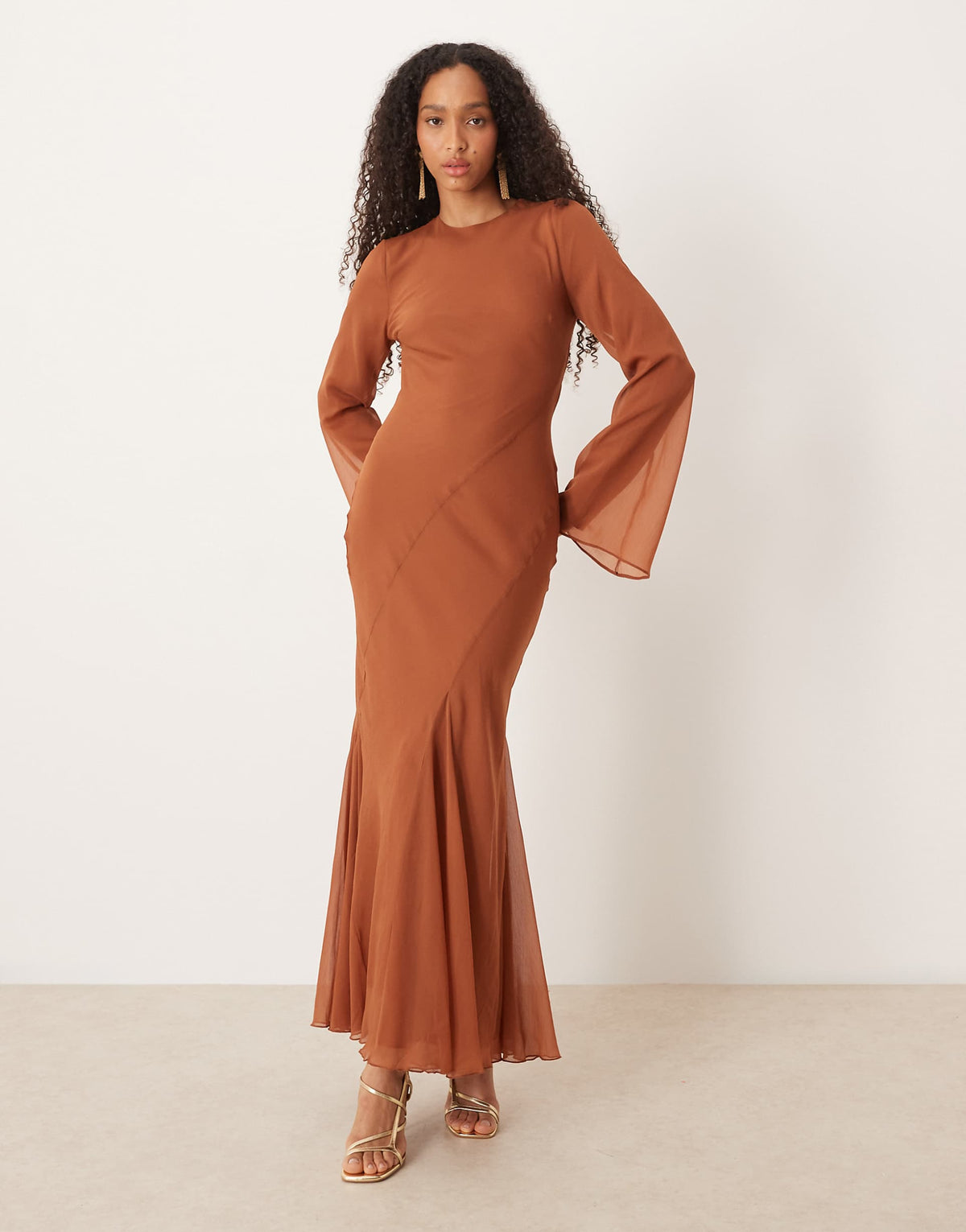 ASOS DESIGN flare sleeves maxi dress in dark rust