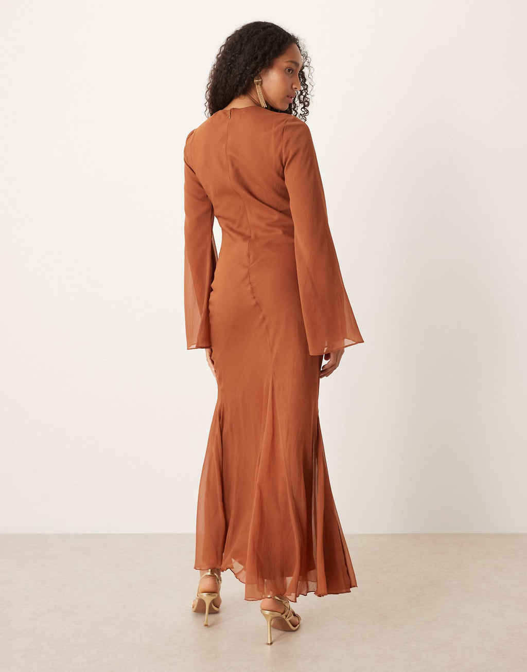 ASOS DESIGN flare sleeves maxi dress in dark rust