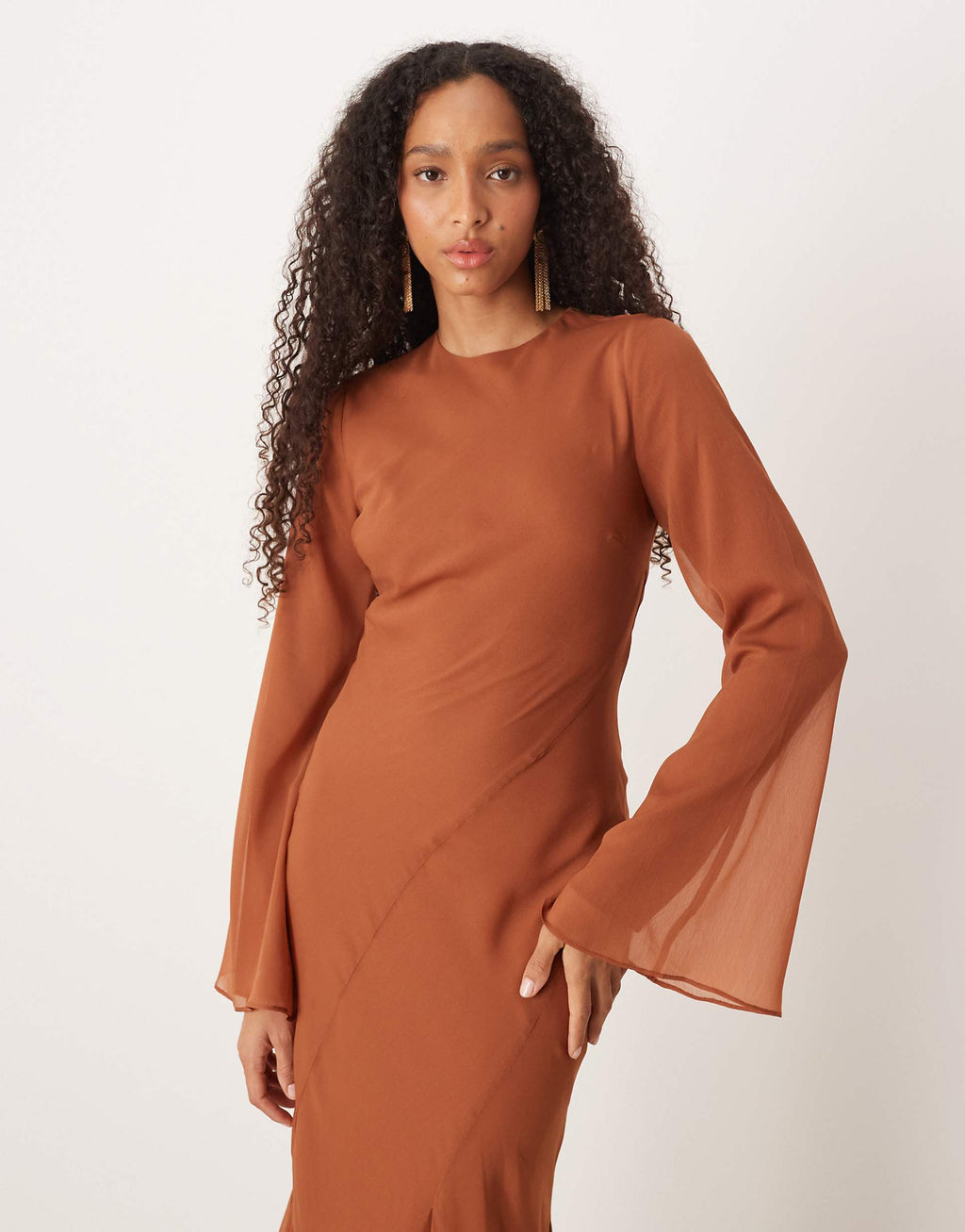 ASOS DESIGN flare sleeves maxi dress in dark rust