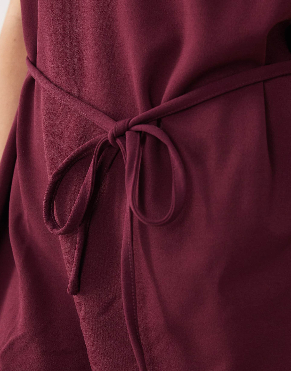 VILA high neck tie waist mini dress in burgundy