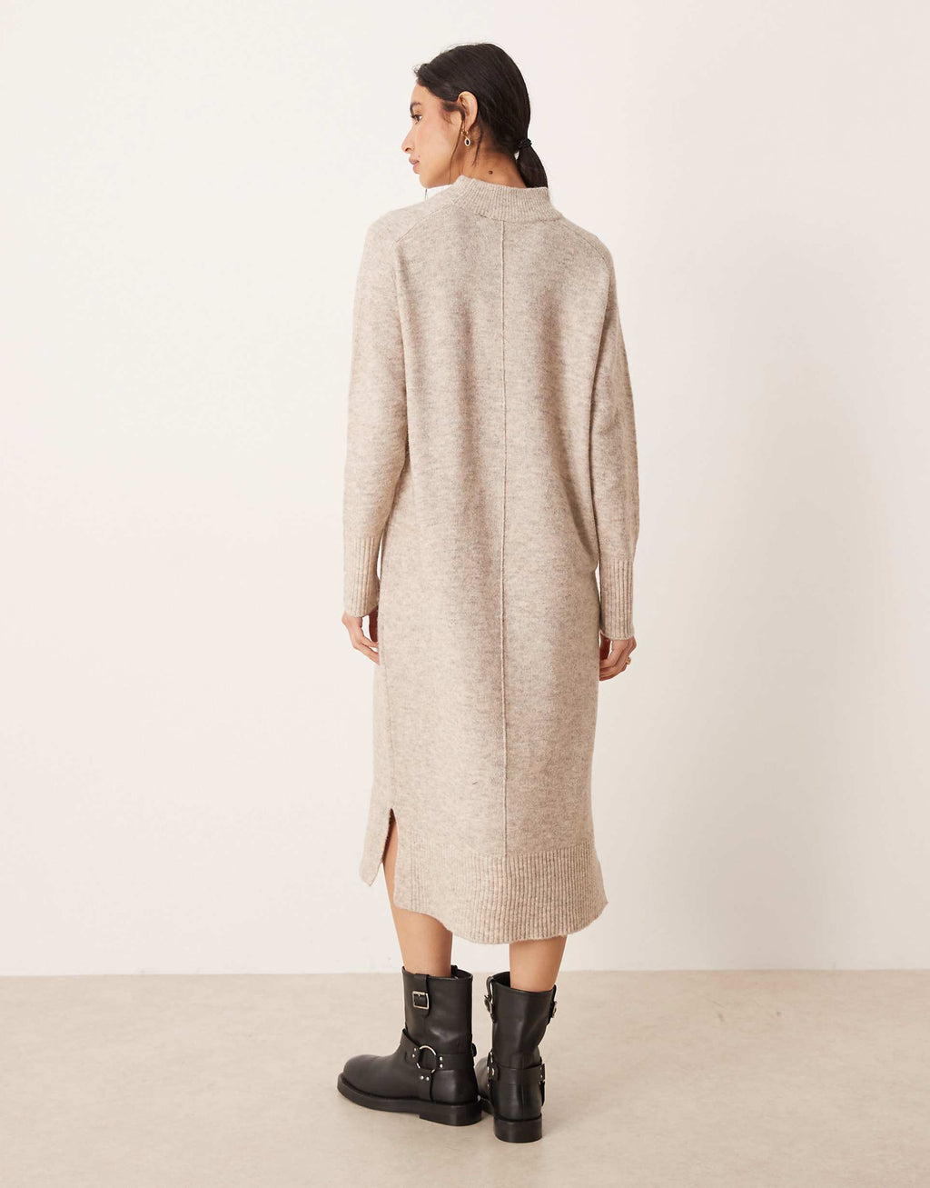 VILA seam front knit midi dress in natural melange